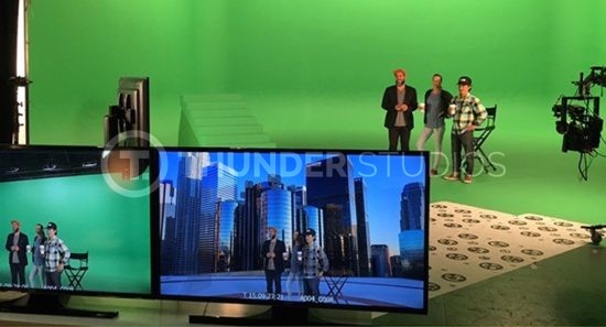 Rodric David blog on media disruption banner image of actors on green screen at Thunder Studios
